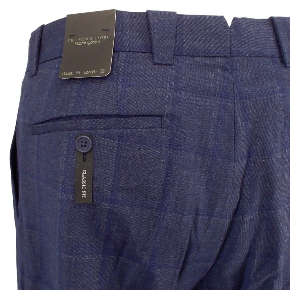 The Mens Store Bloomingdales Dress Pants Classic Fit Tonal-Check Wool Navy 33x32